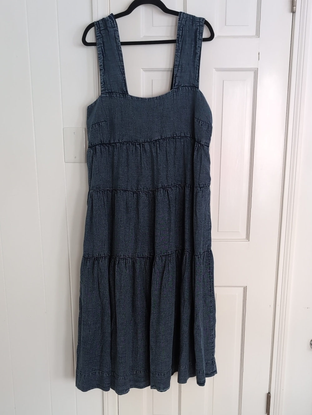 Anthropologie Textured Tiered Midi Dress - Slate Blue Light Denim